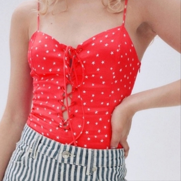 NWT Zara Satin Effect Red Star Bodysuit Size Medium - Picture 1 of 10